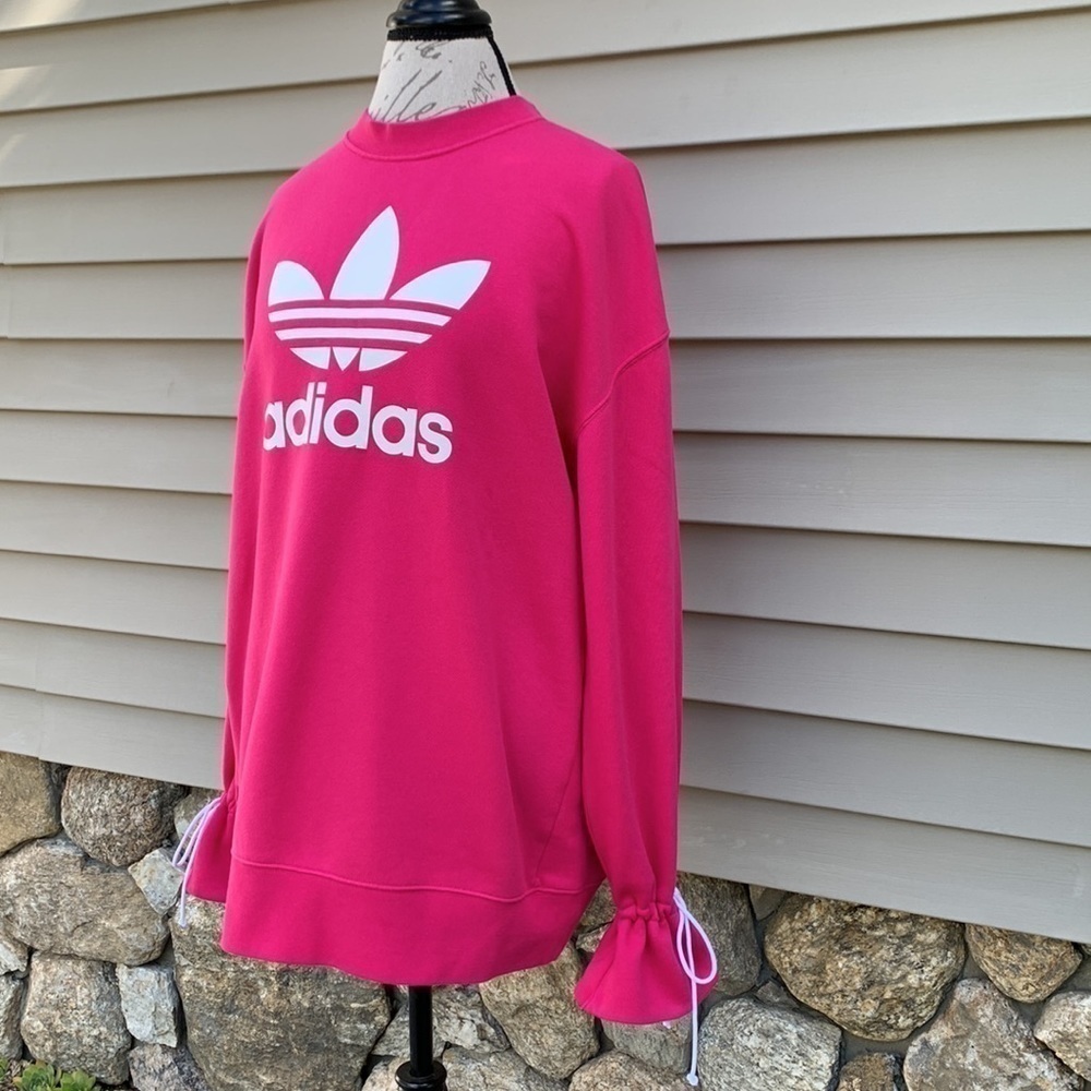 Nwot Adidas Bellista Oversized Sweatshirt W/ Tie Cuffs - Hot Pink - Picture 8 of 15
